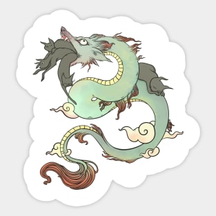 Flying Dragon In Space With Cats Drawing Sticker